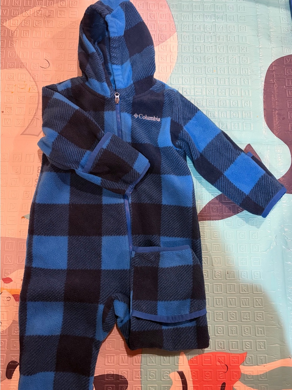 Columbia Kids Blue & Black Plaid Fleece Bunting  Snow Suit with Hood